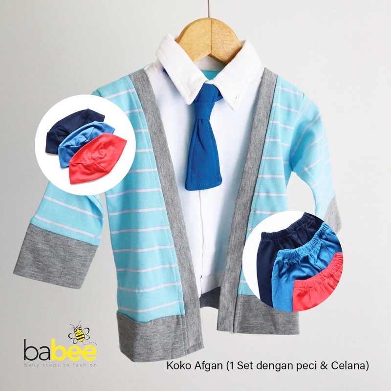 AFGAN / BAIQ KOKO Baju koko jubah muslim peci bayi cowok anak laki keren lebaran aqiqah murah bestseller