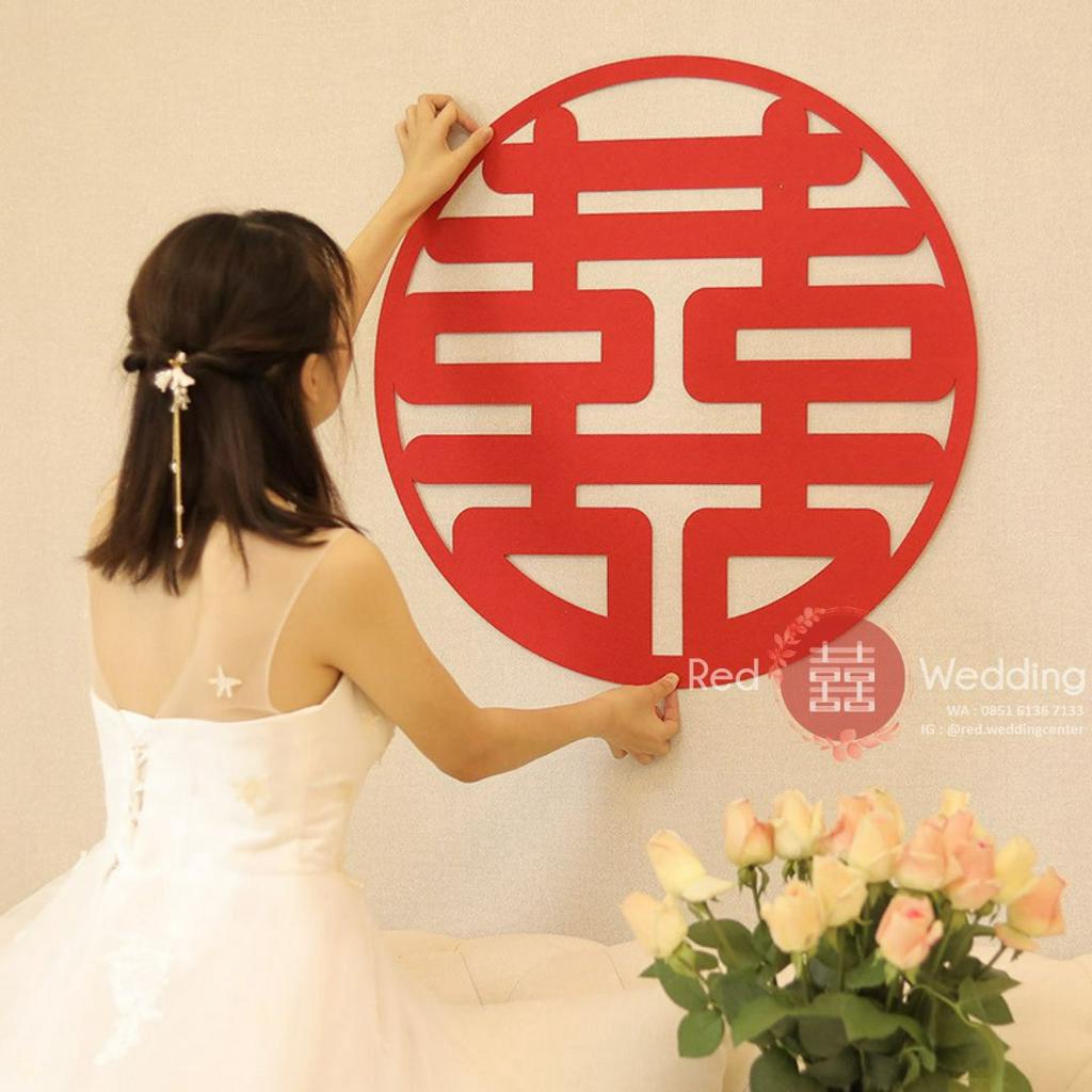 [Xi BULAT] Sticker Xi Wedding Shuang Xi Merah BULAT POLOS uk. 40cm / 60cm / 80cm Tempelan Dinding/Lemari/Pintu