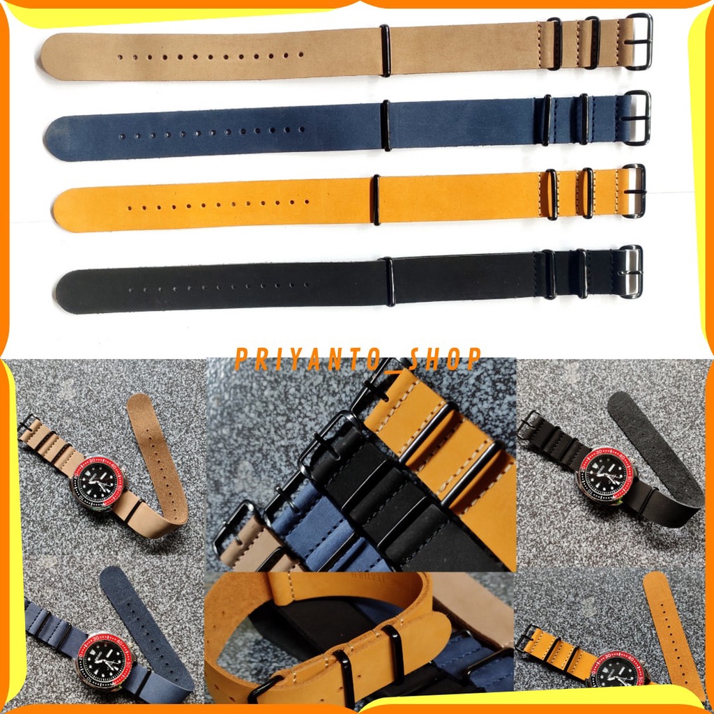 Tali jam Tangan Strap Zulu Nato 20mm 22mm Kulit Asli Classic Handmade