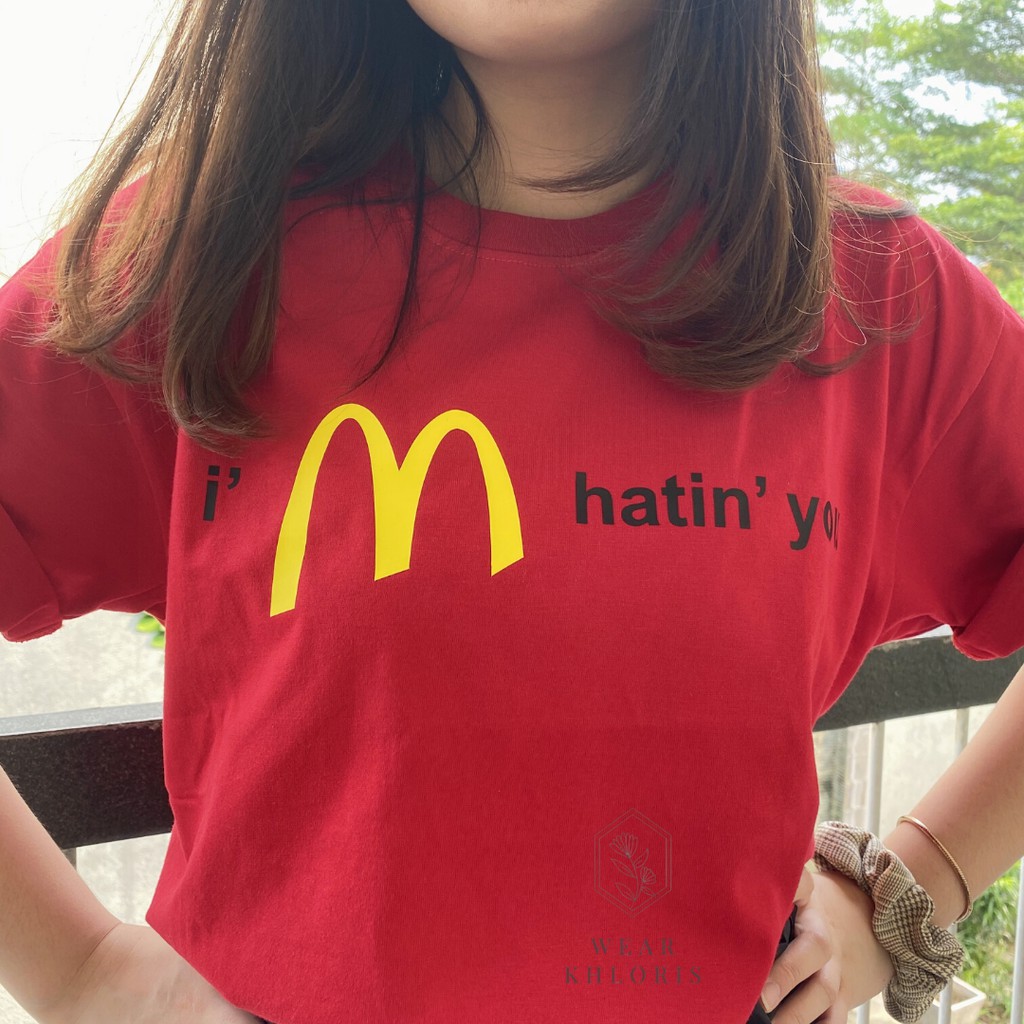 red oversized graphic tee