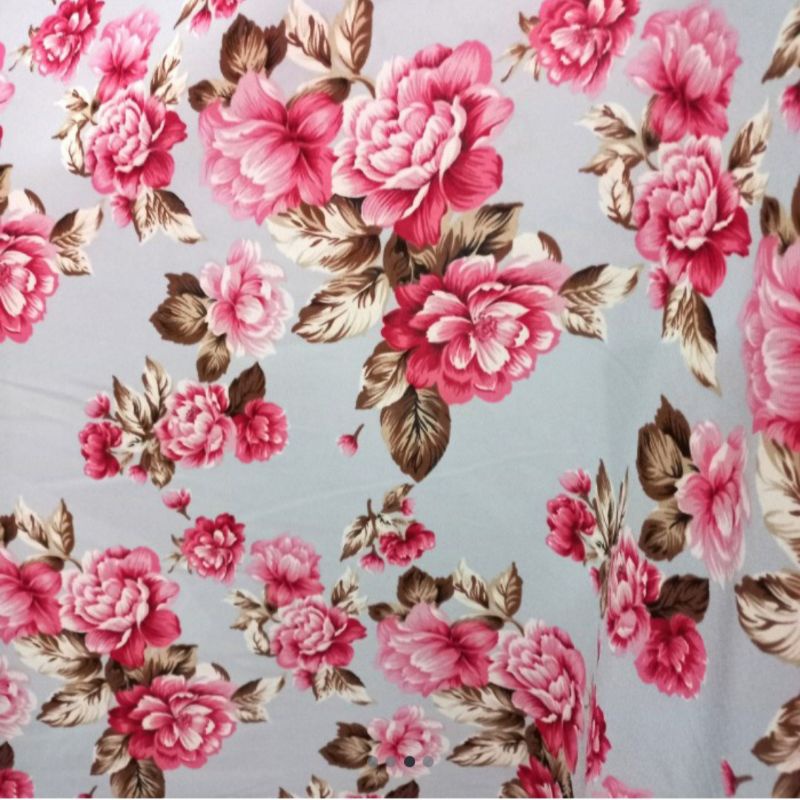 kain meteran wolfis wolfish motif bunga pink dasar biru muda cantik