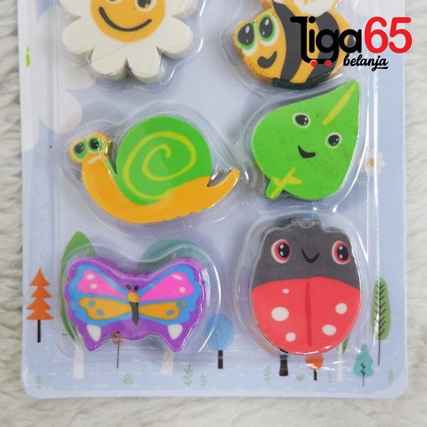 365 Cartoon Eraser #40898 Penghapus Set Animal Shape Penghapus Kartun Isi 6 pcs