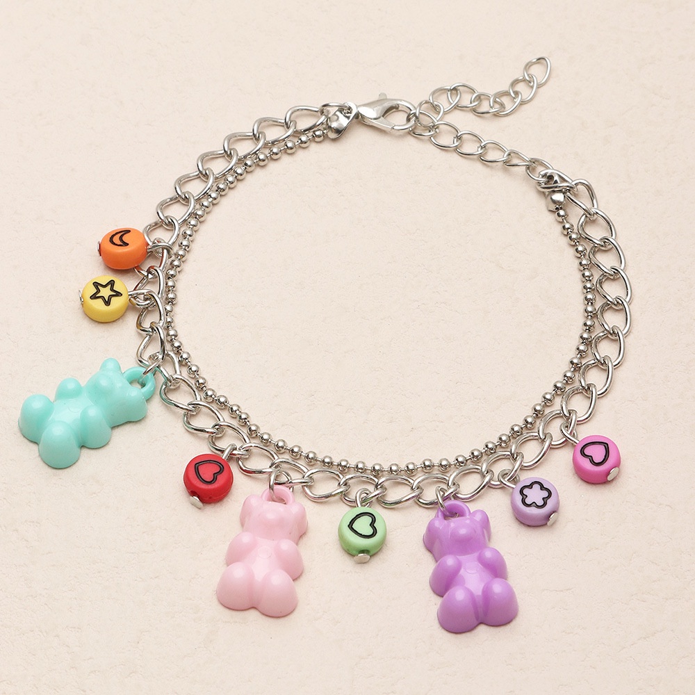 [ACKER] Mode Cute Resin Jelly Beruang Kekanak-kanakan Gelang Manik-manik Hati Berwarna-warni Untuk Wanita