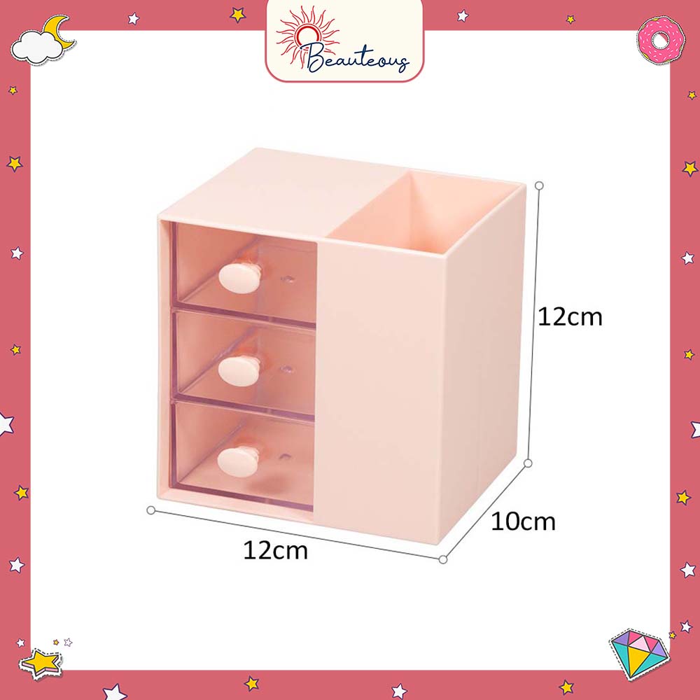 Kotak Laci Mini Tempat Make Up Storage Tempat Pensil Stackable Mini Serbaguna Free Sticker