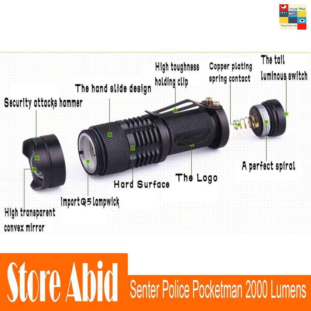 Senter Police Pocketman Senter LED Flashlight 2000 Lumens Waterproof