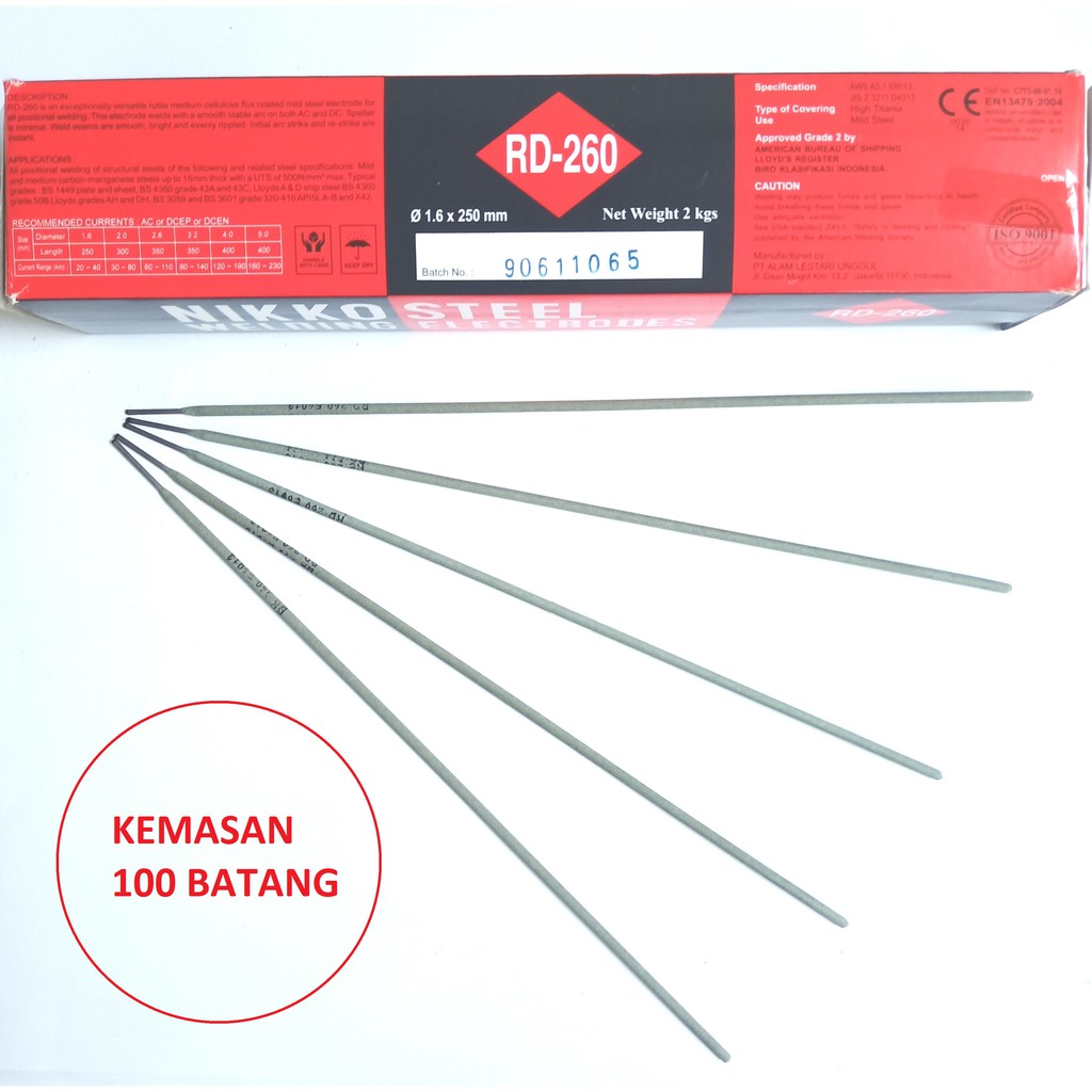 [100BATANG] Kawat Las 1.6 mm x 250 mm Nikko Steel RD260 Welding Electrodes