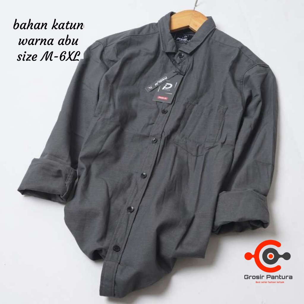 Kemeja Pria Jumbo Lengan Panjang Slimfit Bahan Katun Pria Dewasa Warna Hitam Putih Navi Marun