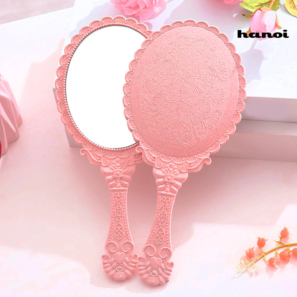 HQTM_Hand Held Mirror Old Fashion Portable ABS Comfy Hand Held Mirror with Handle for Gift