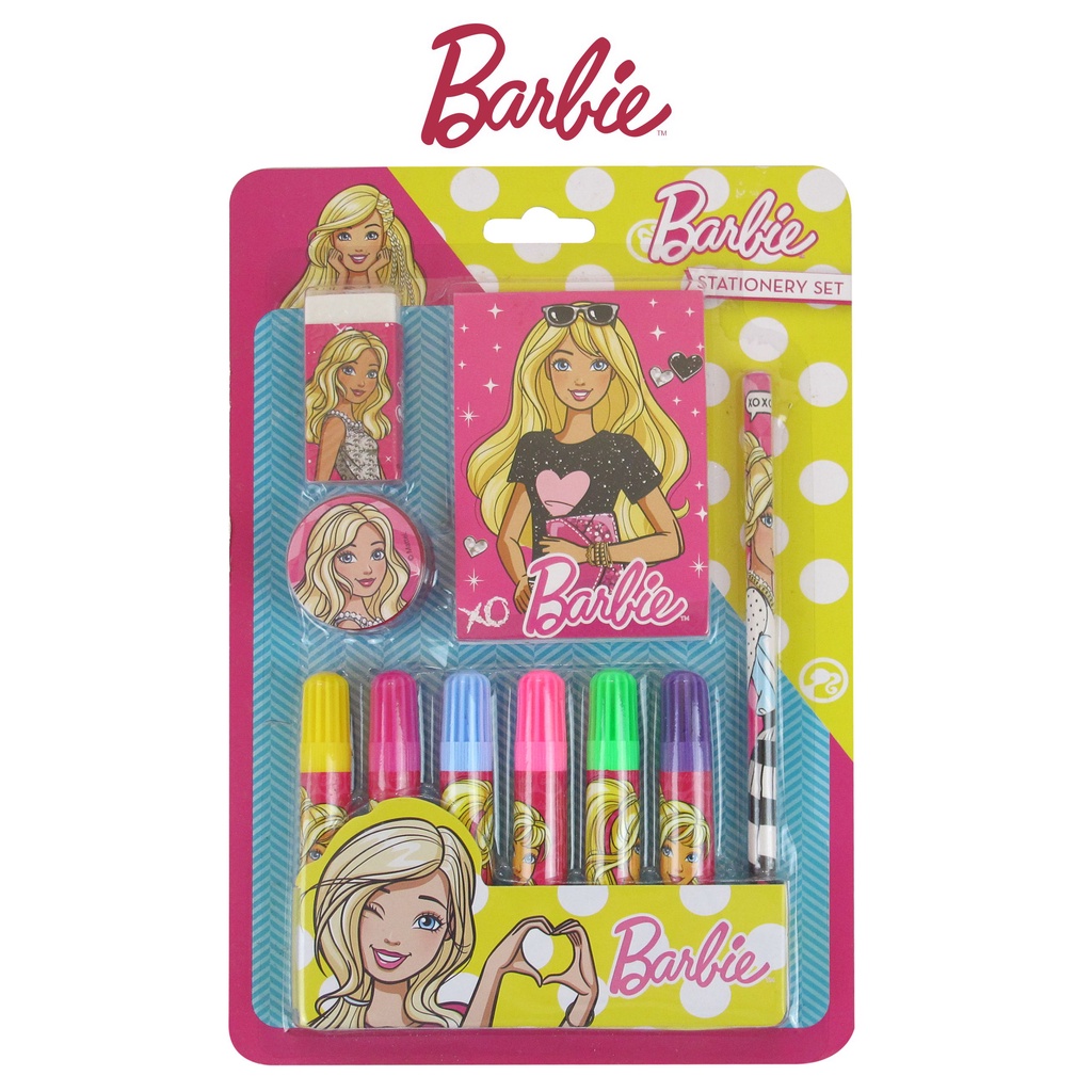 

AT BARBIE Stationery Set / Alat Tulis Set Ori / Pensil / Penghapus / Serutan / Notes / 6 Spidol /