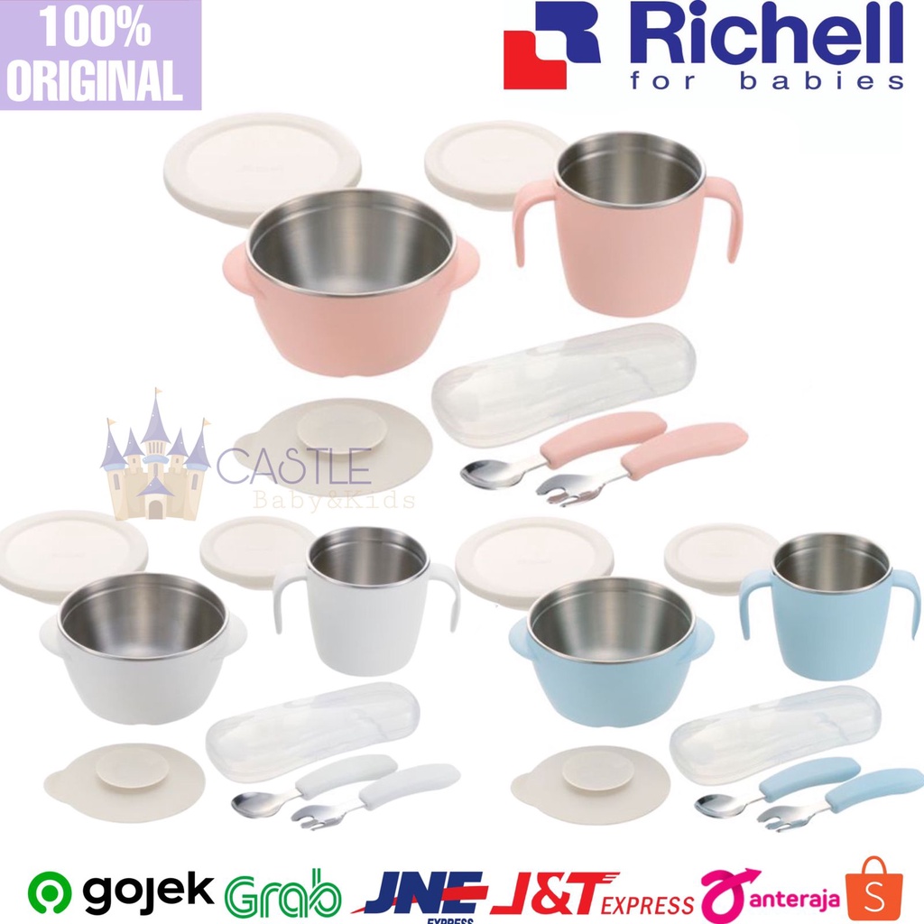 Castle - Richell TLI Stainless Steel Feeding Set - Tempat Makan Anak Bahan Stainless