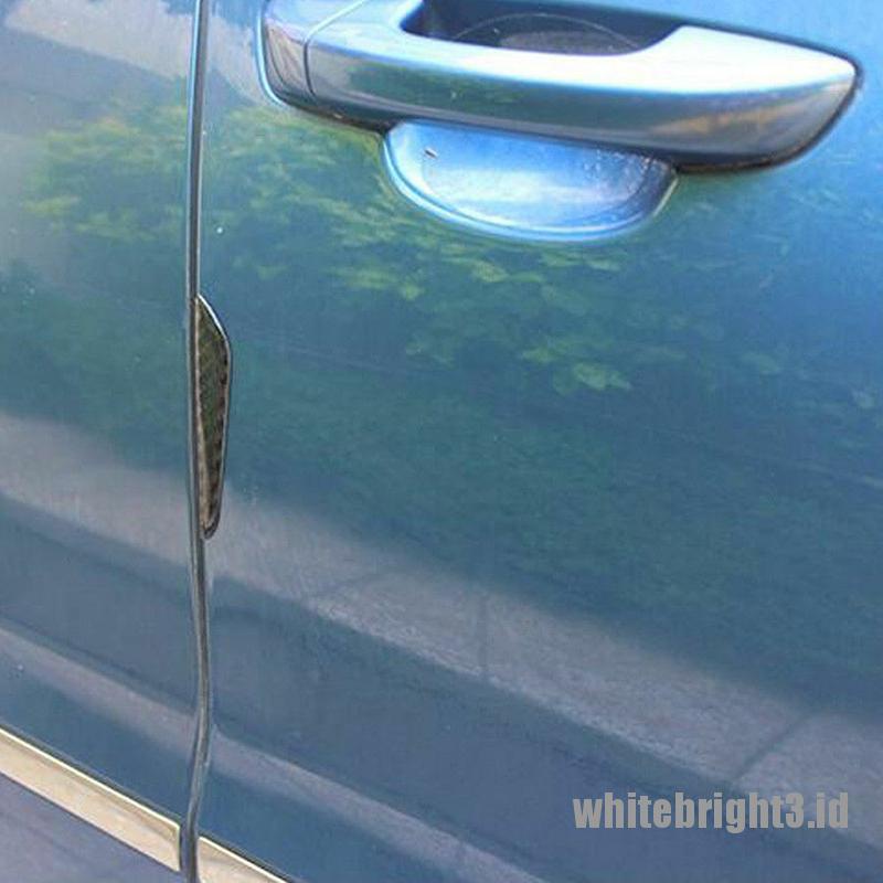 4 Pcs Strip Pelindung Ujung Pintu Mobil Bahan Serat Karbon Anti Tabrakan Warna Putih