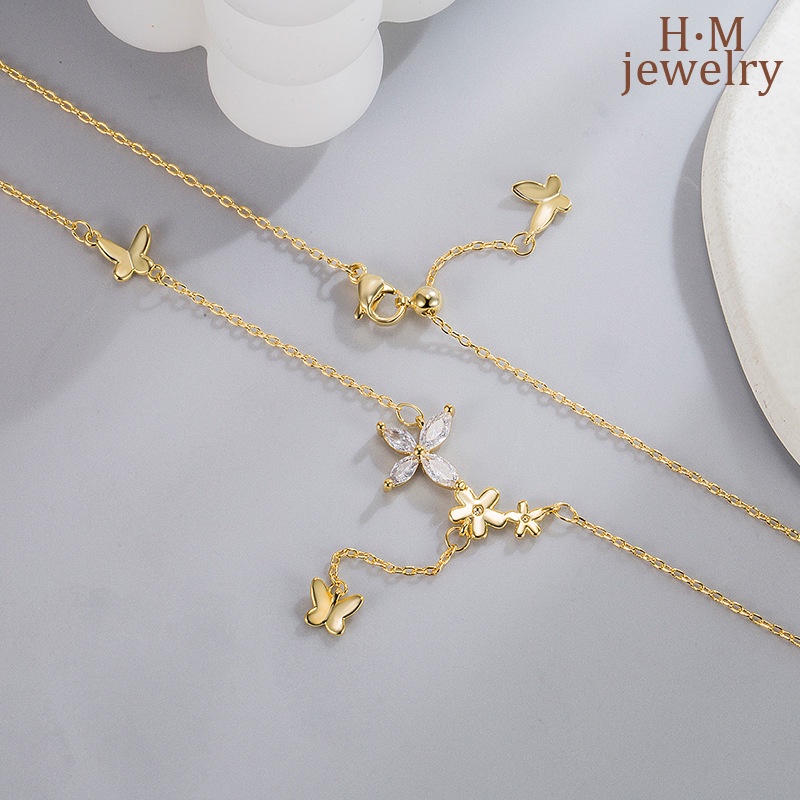 Butterfly Kalung Rantai Dengan Liontin Kupu-Kupu + Bunga + Rumbai Untuk Wanita 2022