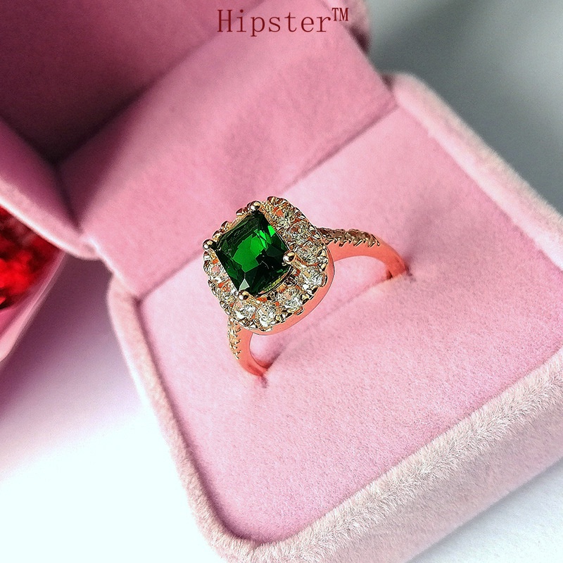 Hot Sale Classic Exaggerated Domineering Micro-Inlaid Square Colorful Crystals Ring