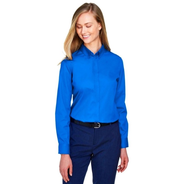 Baju Kerja Wanita Kemeja Atasan Kerah Lengan Panjang Biru - H*M Polyester Collar Longsleeve Blue Ele