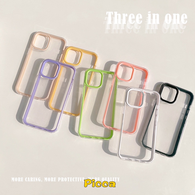 3 In 1 Case Transparan Untuk Oppo A57 2022 A15 A55 A15s A95 A77s A5s A3s A9 A5 A7 A12 A1k A16 A16s A54 Reno 4F 4 Lite 5 6 5F A7 A2 A92 A93 A53 A7 Cover Warna Lembut