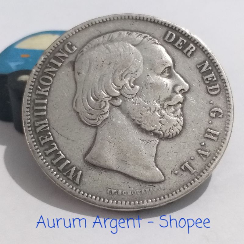 SW32.5G-4.. 1 PC KOIN PERAK KUNO ASLI 2.5 G WILLEM III KONING TH 1852. -- SILVER COIN --