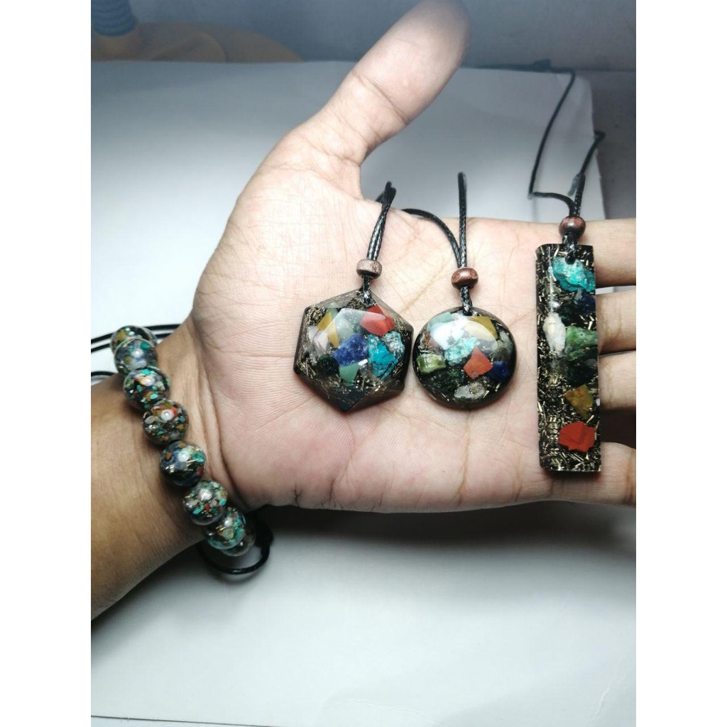 Promo Bundle 1 Gelang & 1 Kalung (All Varian) Pendant Orgonite 7 Chakra Energi