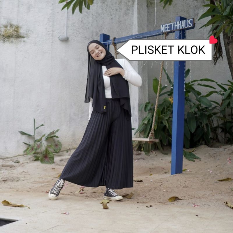 (BISA COD) CELANA KULOT PLISKET KLOK CEWEK BAHAN PREMIUM ALLSIZE MAYUNG PANJANG 90CM