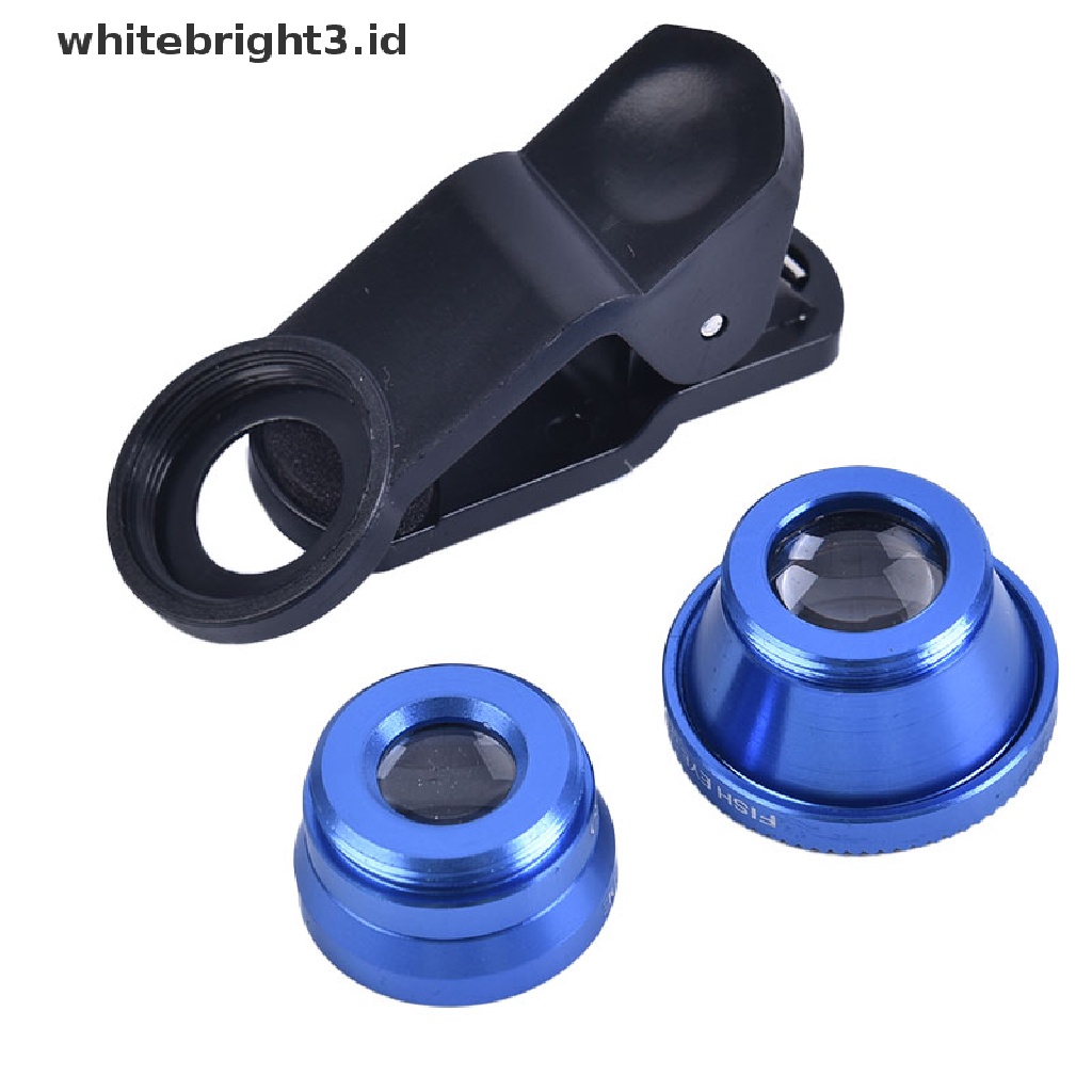 (whitebright3.id) 3in1 Lensa Kamera Fish Eye + Wide Angle + Macro Untuk Handphone Universal