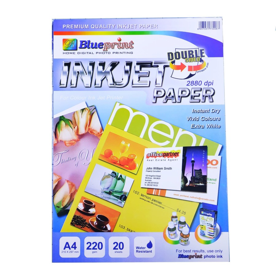 BluPrint Double Sided Inkjet Paper A4 220gsm 20 lembar Kertas Foto