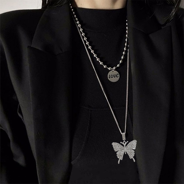 Korea online merah butterfly liontin kalung penuh diamond micro berlian imitasi fashion sweter ranta