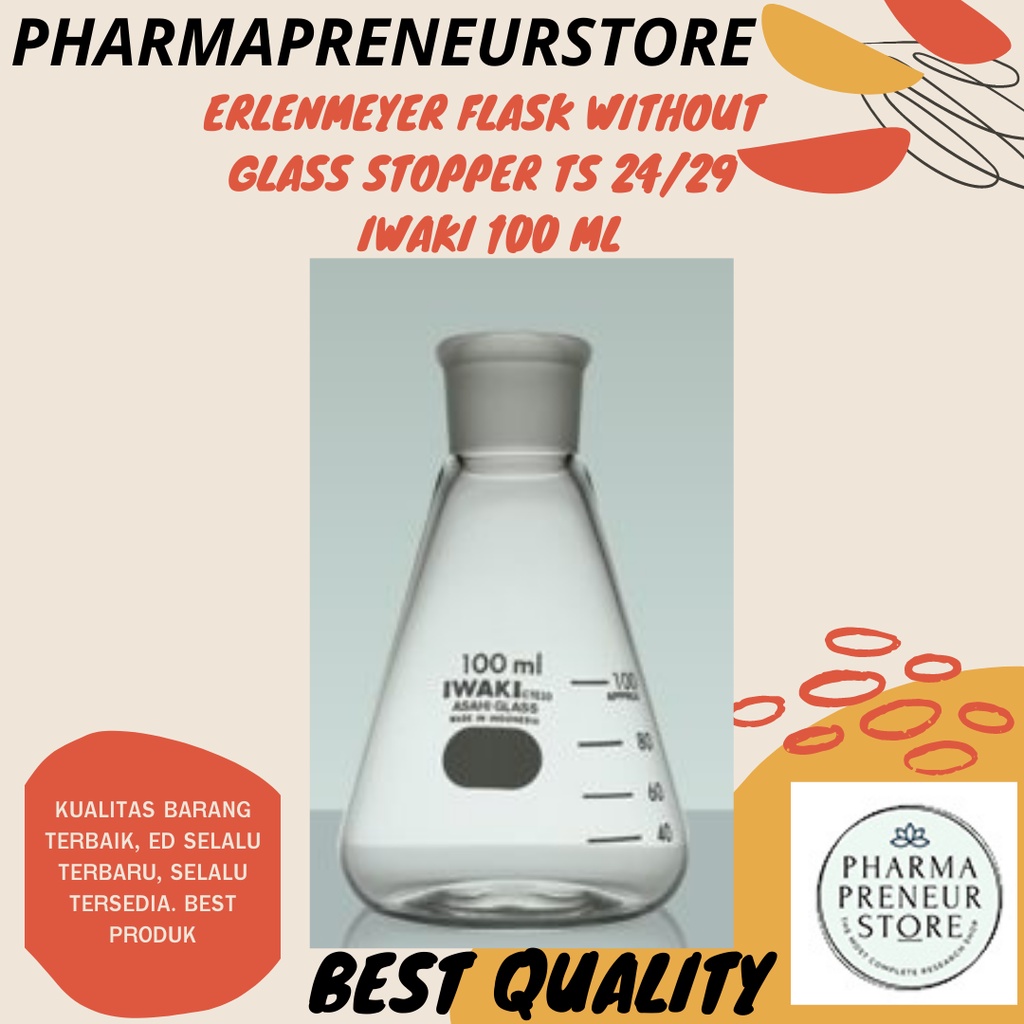 ERLENMEYER FLASK WITHOUT GLASS STOPPER IWAKI 100 ML TS 24/29 5021FK100-24-B BEST PRODUCT BEST QUALITY