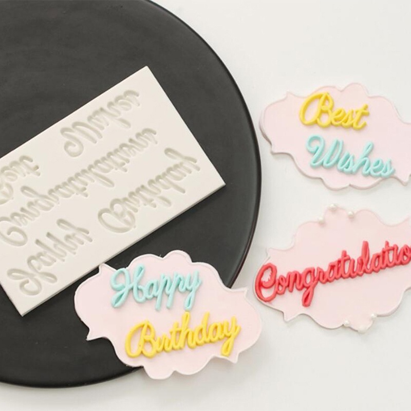 Cetakan Kue / Coklat / Fondant Bentuk Tulisan Best Wishes Happy Birthday 3d Bahan Silikon Untuk Dekorasi