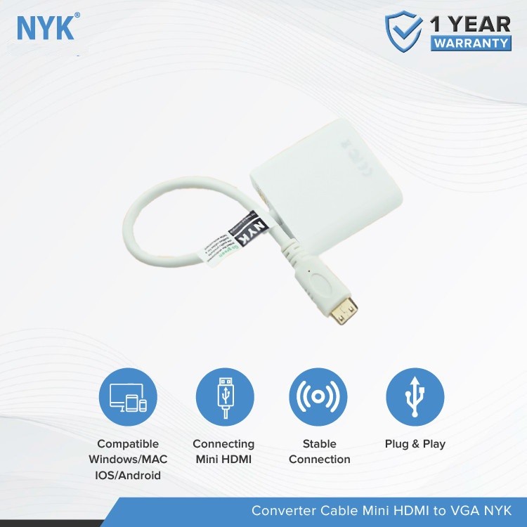 Converter Mini HDMI to VGA Non Audio NYK