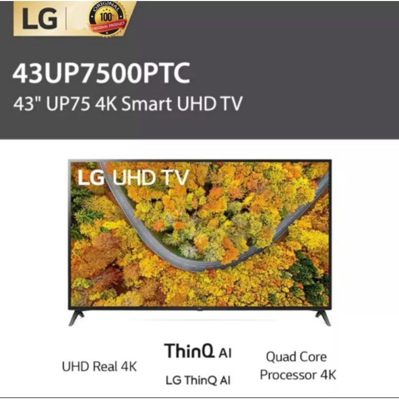 LED TV LG 43 inch UP75 4K Smart UHD TV 43UP7500PTC Garansi Reami