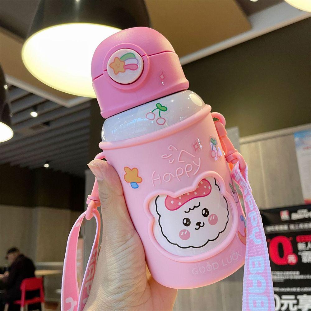R-FLOWER Vacuum Flasks New Cangkir Air Dengan Tali Stiker Kartun Botol Air