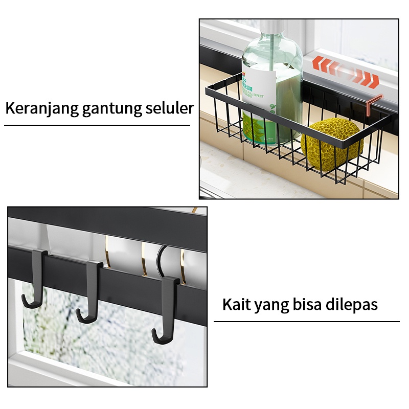 Rak Piring Wastafel Rak Dapur Stainless Rak Cuci Piring Anti Karat Rak Serbaguna Dengan Aksesoris