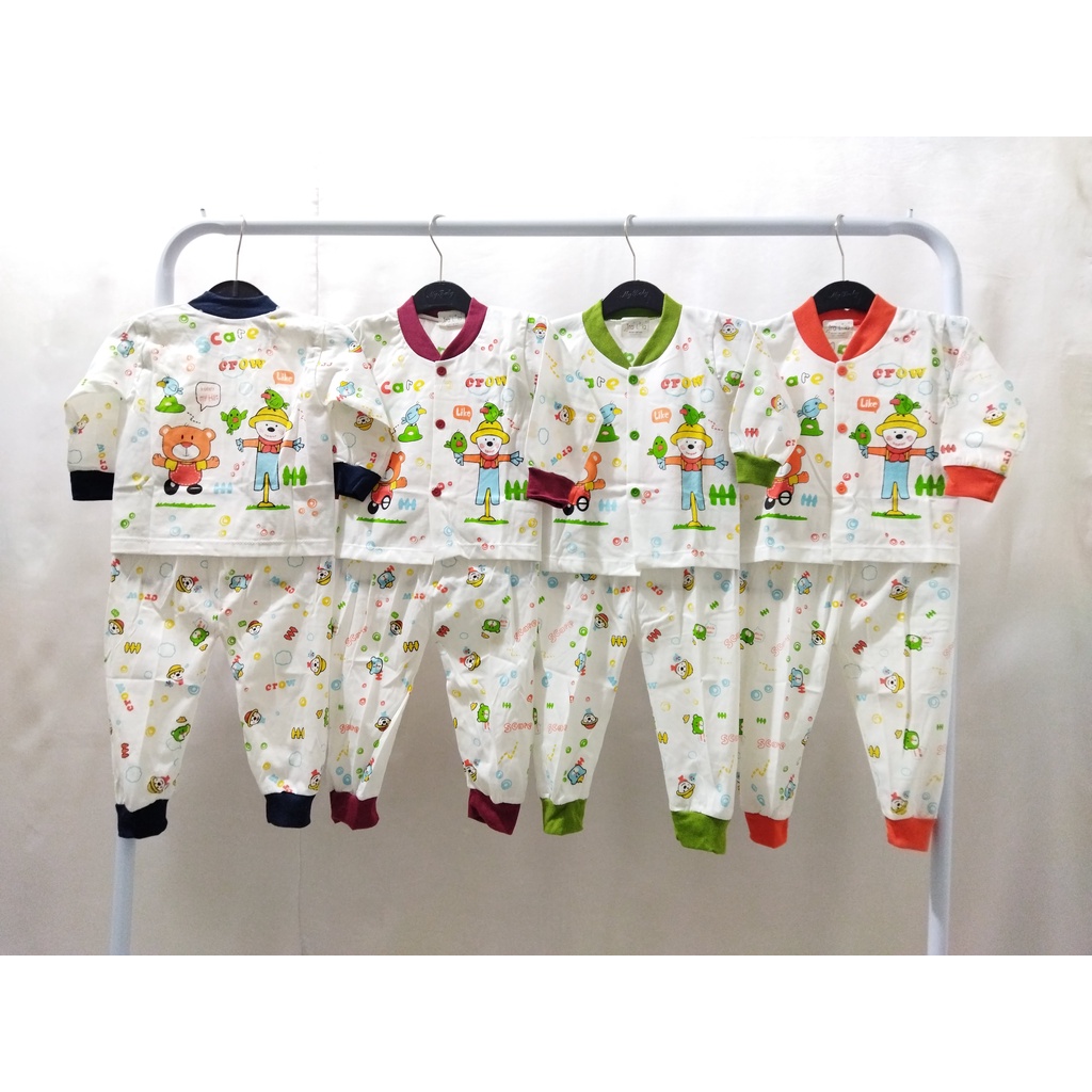 Setelan Baju Bayi Lengan Panjang Celana Panjang Kancing Depan TRALALA / Set Piyama Baju Tidur Anak Bayi TRALALA