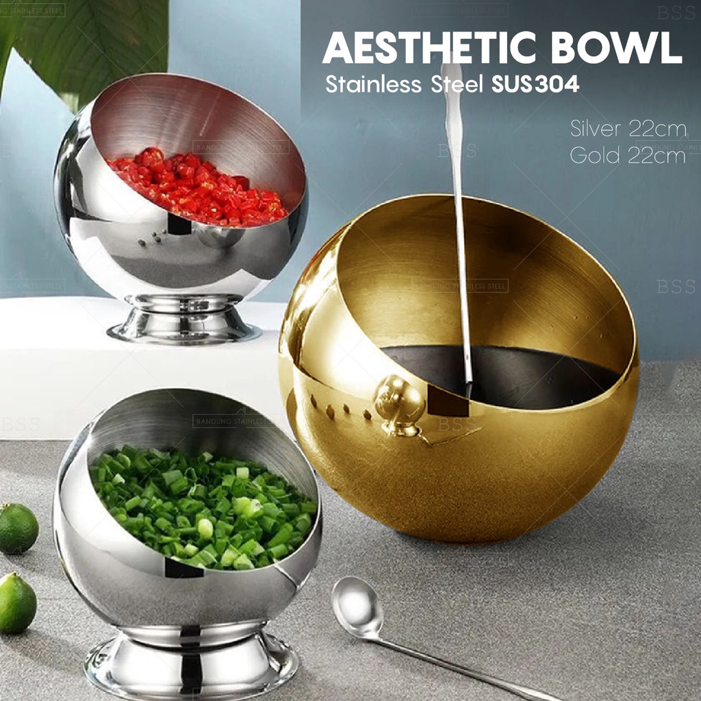 Aesthetic Bowl Mangkok Stainless Multifungsi Mangkok Buah Camilan Saucer Bowl  Sauce Dish with Stable Base