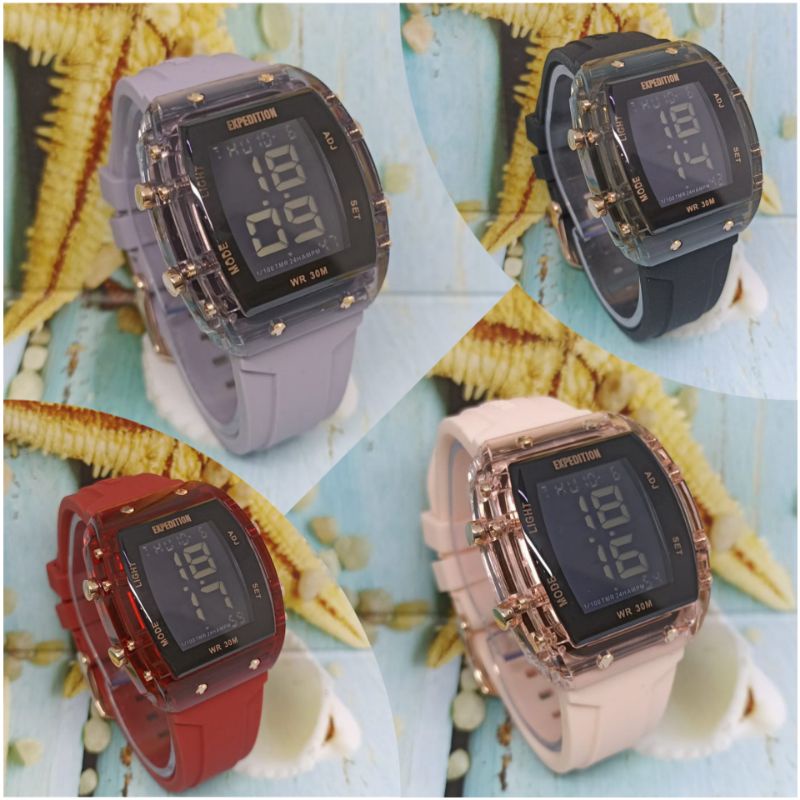 Jam tangan wanita EXPEDITION 6827, digital, tali rubber, ORIGINAL, bergaransi resmi internasional.