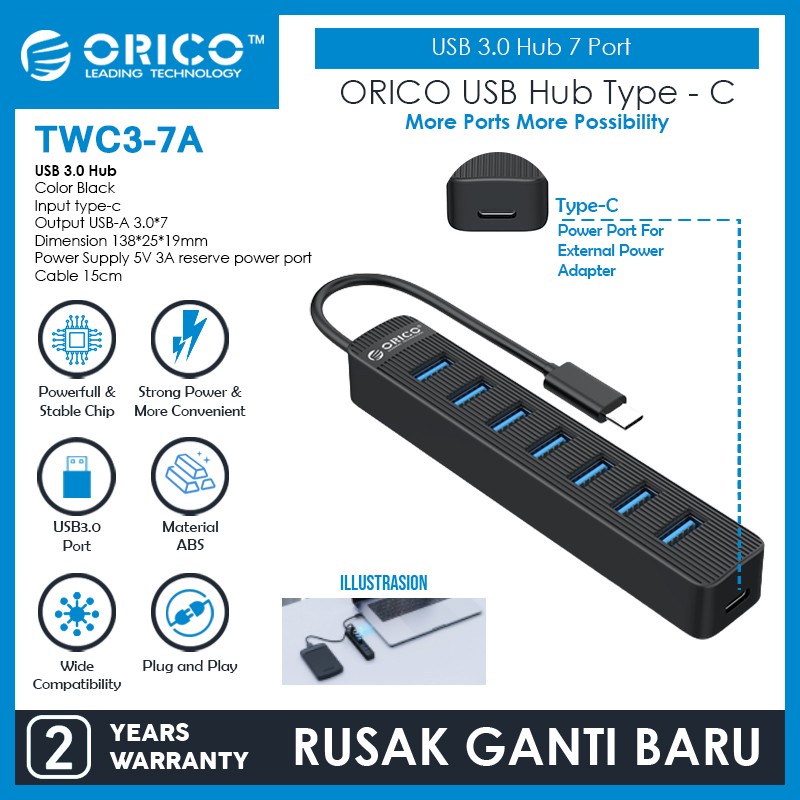 ORICO TWC3-7A Type C Hub 7 Ports USB 3.0 5Gbps