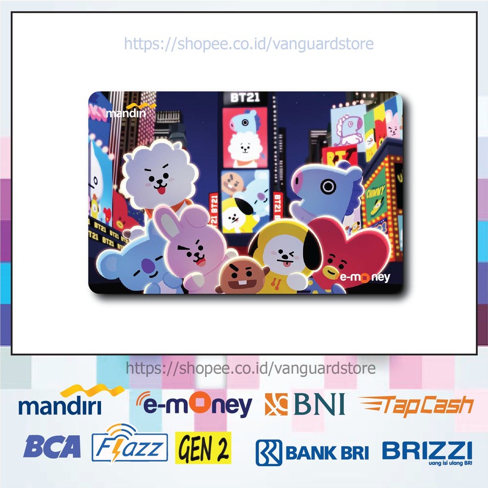 KARTU E MONEY E TOLL BT21 KARTUN BTS ANIME 13 EMONEY MANDIRI FLAZZ BCA BNI TAPCASH BRIZZI BRI