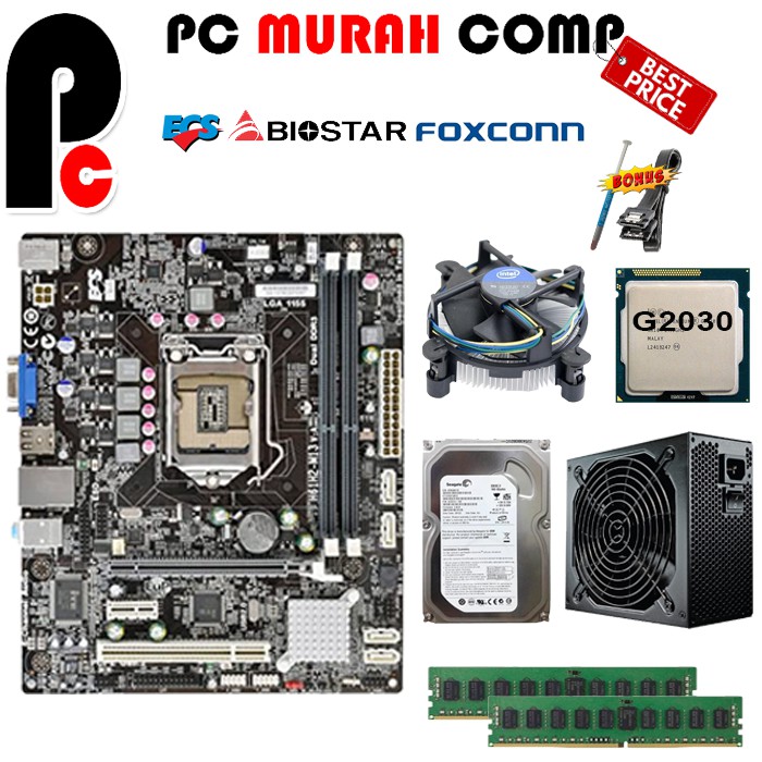 Paket Mainbaord Lengkap LGA 1155 H61 ECS Dengan Processor G2030