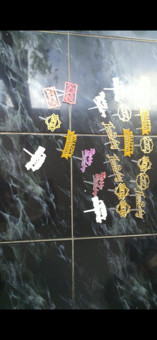 Picks Hbd Motif 3 Red Acrylic Cake Topper Tusukan Kue Happy Birthday Papan Warna Merah