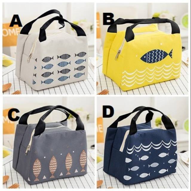 Tas bekal motif ikan lunch bag tahan panas / dingin