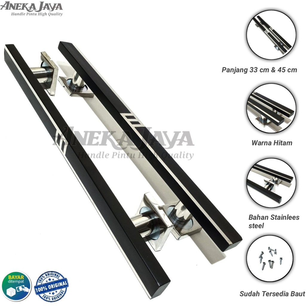 Satu set kunci Handle Pintu rumah 33 cm &amp; 45 cm hitam stainlees / Gagang Pintu rumah / Tarikan Pintu