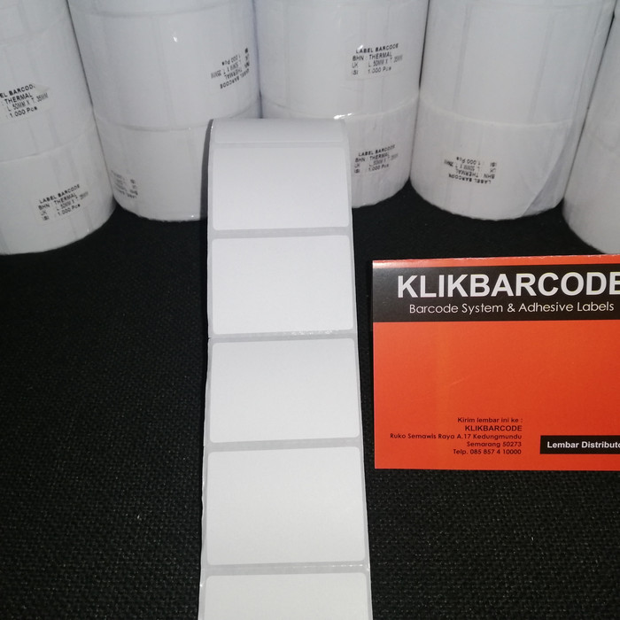 

TERMURAH BARCODE LABEL STICKER THERMAL 50 X 35 - 1 BARIS - ISI : 1000 PCS - PROMO KLIKBARCODE