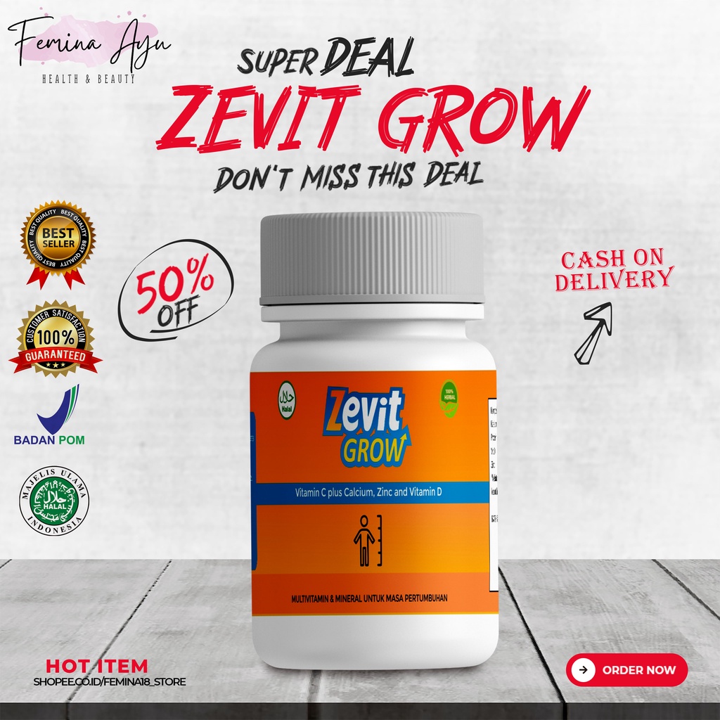 (TERLARIS) ZEVIT GROW -  PENINGGI BADAN / SUPLEMEN PENINGGI BADAN / PENINGGI DEWASA / ORIGINAL BPOM 