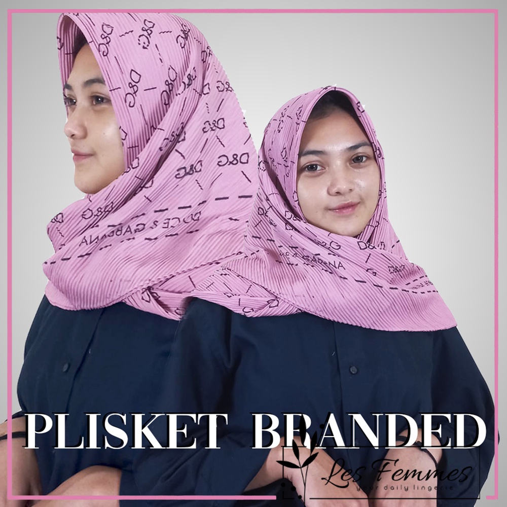 Hijab muslimah plisket segi empat motif branded