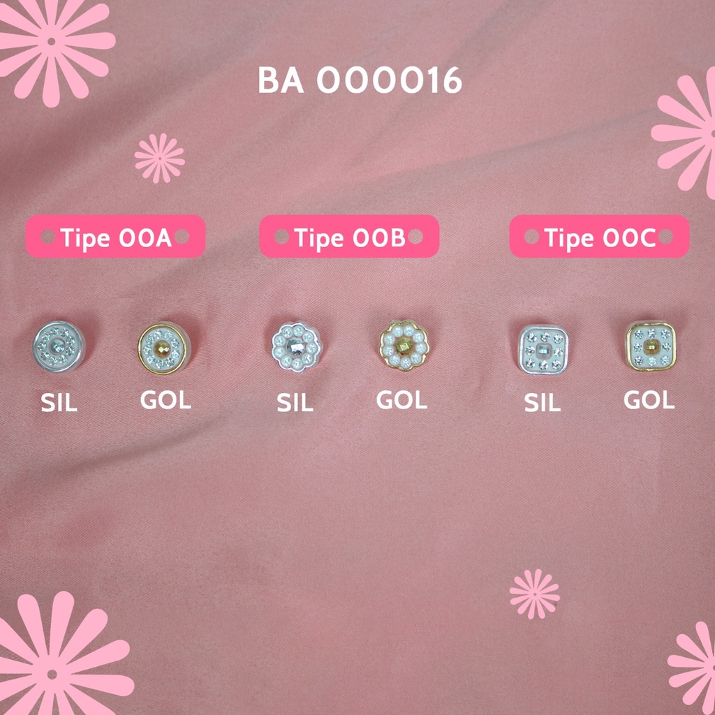 Kancing Akrilik Permata Motif Mewah 12mm