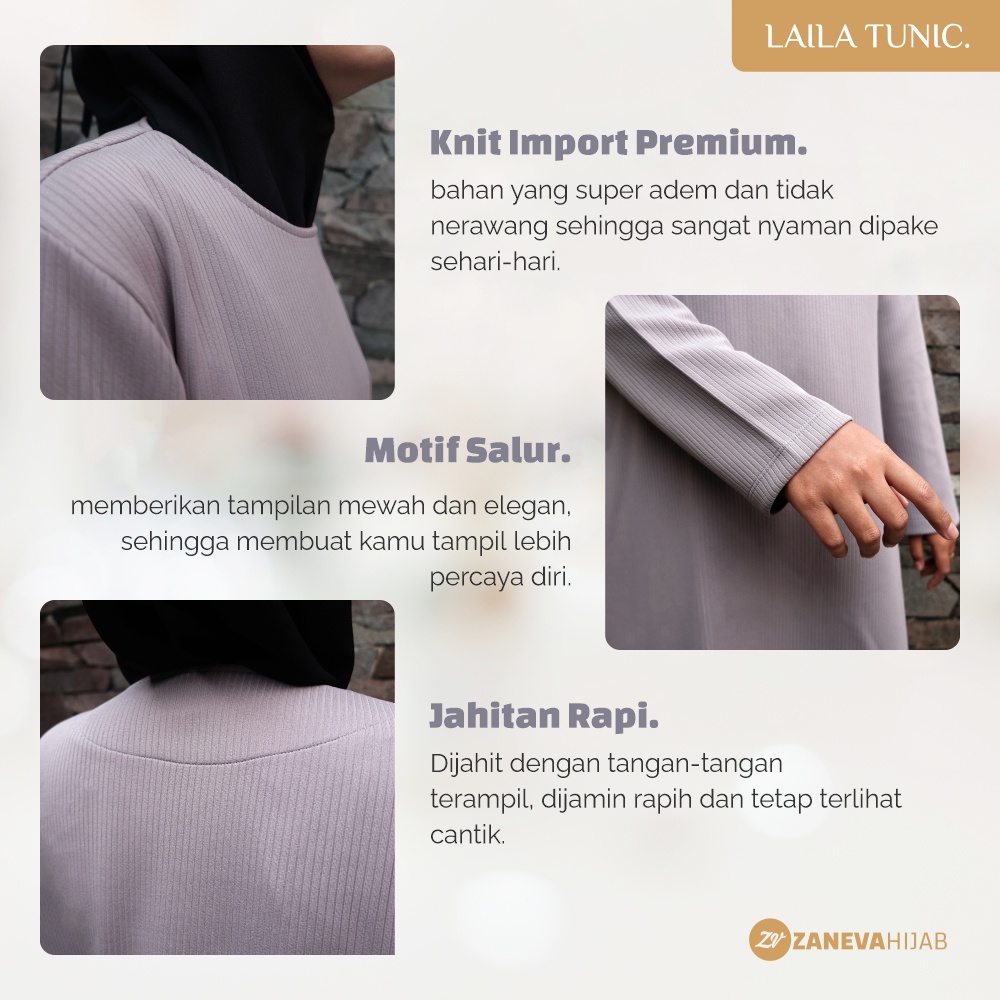 Laila Long Tunic l Knit Premium l Atasn Wanita