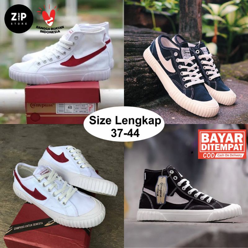 SEPATU CAMPUSS SEMESTA LOW HIGH BLACK WHITE RED ORIGINAL SNEAKER COMPASS VINTAGE HITAM PUTIH MERAH