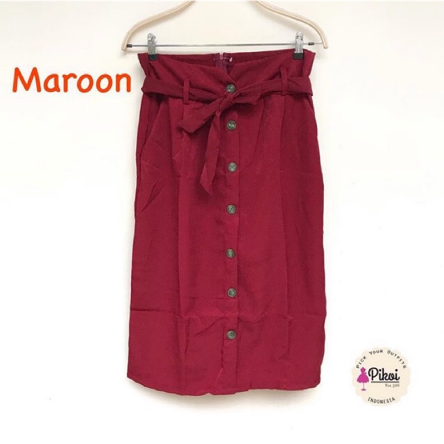 Rok merah cantik / rok button / rok kancing / rok ikat / rok midi murah / rok polos wanita mura 1743