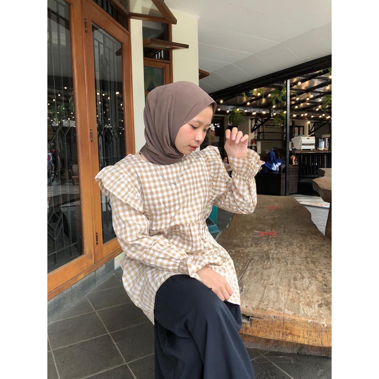 [ARFA STYLE] NOE BLOUSE - Atasan Wanita Motif Kotak Model Terbaru 2021 - MURAH/Bisa COD-3