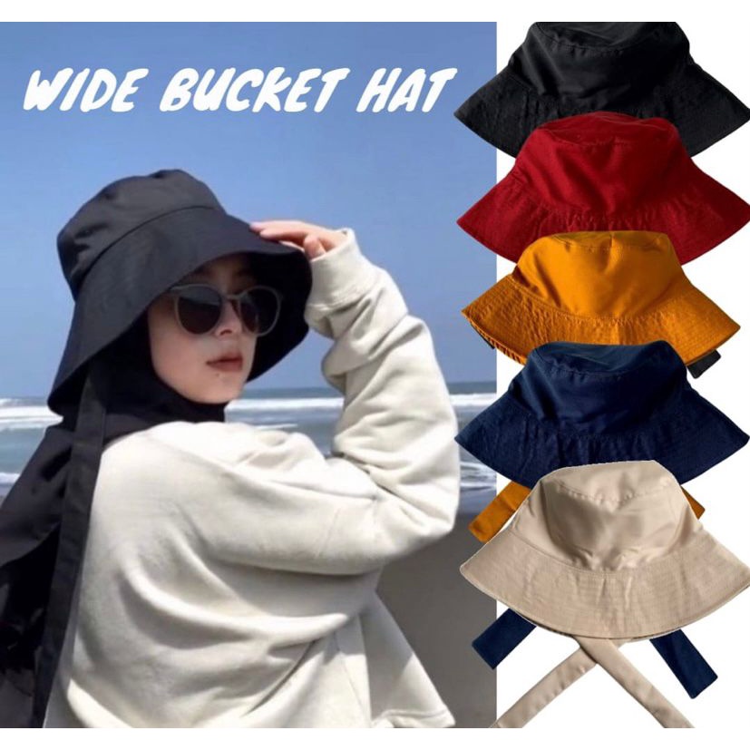 DUNIA FASHION ID WIDE BUCKET HAT selebgram aksen tali /topi wanita terlaris DRILL