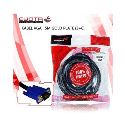 Cable vga eyota 15 meter gold plated 3+6 m-m 1080p FHD for pc laptop projector - Kabel vga monitor 15m male